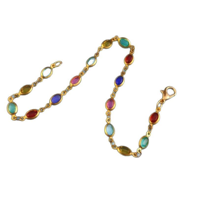 Dopamine Colorful Round Square Glass Crystal Women's Anklet Oval Simple Versatile Foot Jewelry Accessories_voghion.com
