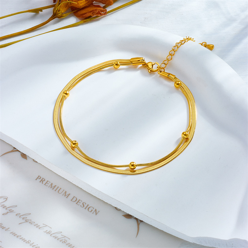 Korean fashion simple light luxury advanced retro all-match double layer stacking blade chain titanium steel metal anklet_voghion.com