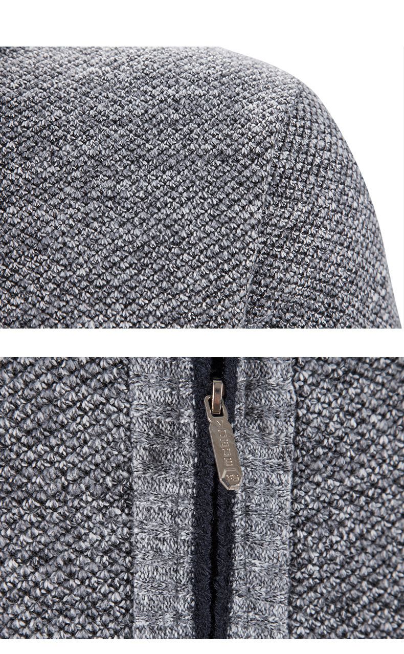 Men's autumn and winter knit cardigan large size plus fleece thick sweater cardigan_voghion.com