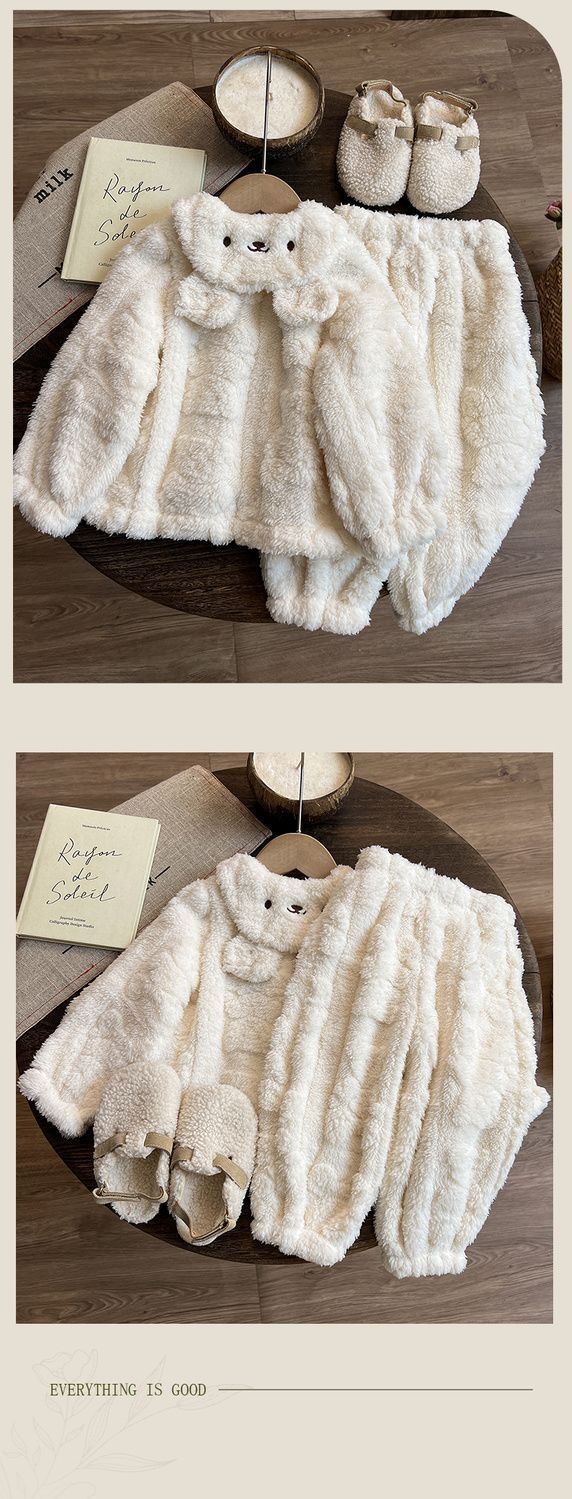 ToyPulse Coss-Bode Gils' Pajama Set 2024 Baby Gil Childen's Thickened Wam Homewea Coal Fleece Autumn Winte Style_voghion.com