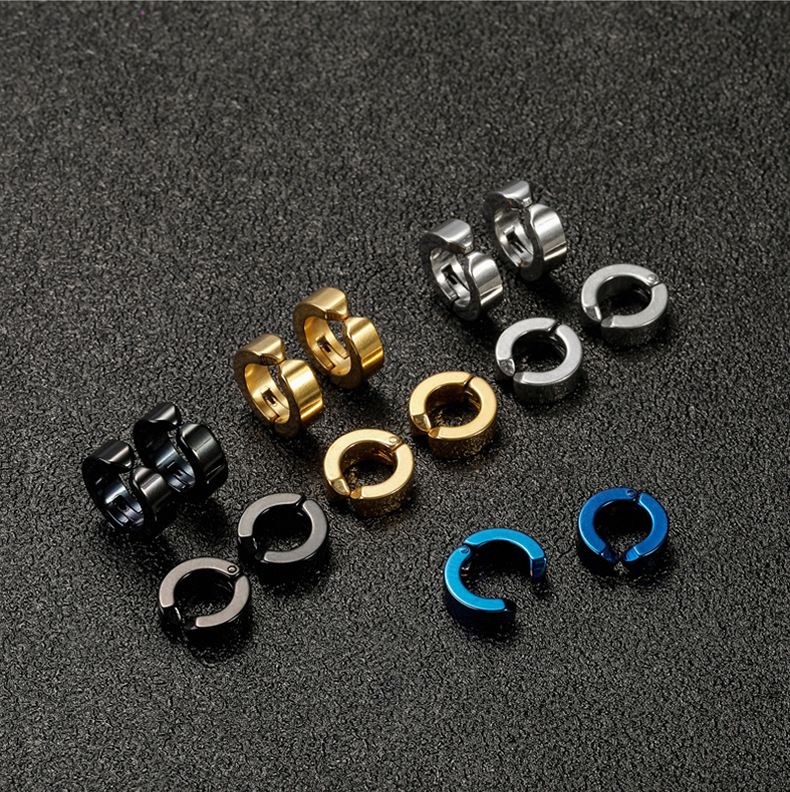 Stud Earrings Hip Hop Punk Stainless Steel Ear Clips For Men Without Pierced Ears, Fashionable Style, Personalized Clip On Earrings_voghion.com