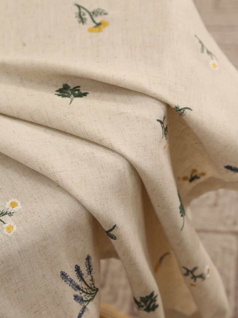 Linen Tablecloth With Lavender Embroidery – 60x60cm & 90x90cm, Natural Fabric, Heat-Resistant, Stylish Home Decor For Dining Table Or Coffee Table_voghion.com