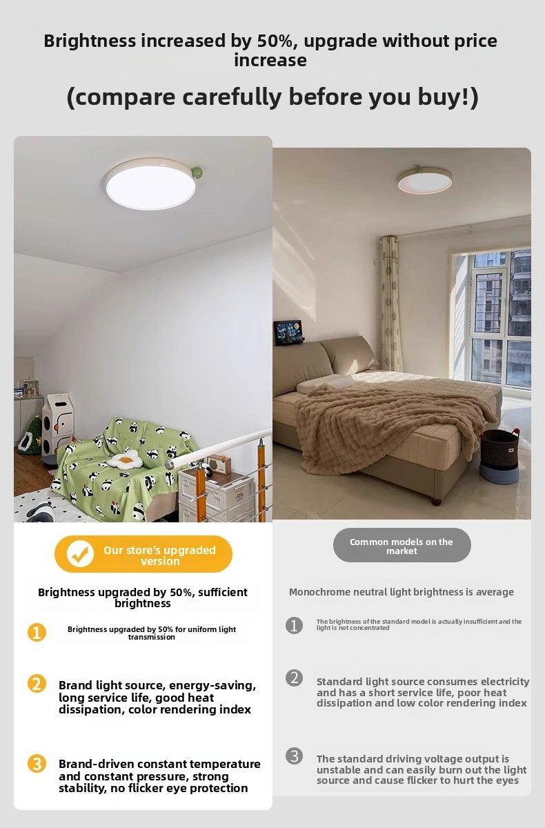 Lampada da soffitto per camera da letto color crema a spettro completo, protezione oculare ultrasottile per bambini, stile minimalista, piccola lampada a forma di fagiolo di latte_voghion.com