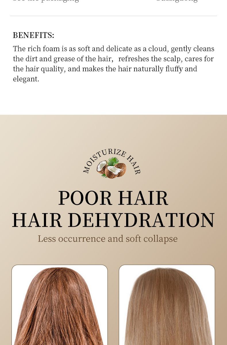 SADOER Szampon nawilżający z kokosem 500 ml, szampon i odżywka przeciwłupieżowa z aminokwasami_voghion.com