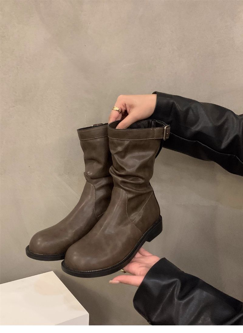 Hot! Korean Style Short Boots For Women, 2023 New Autumn And Winter Retro Round Toe Versatile Motorcycle Boots, Martin Boots_voghion.com