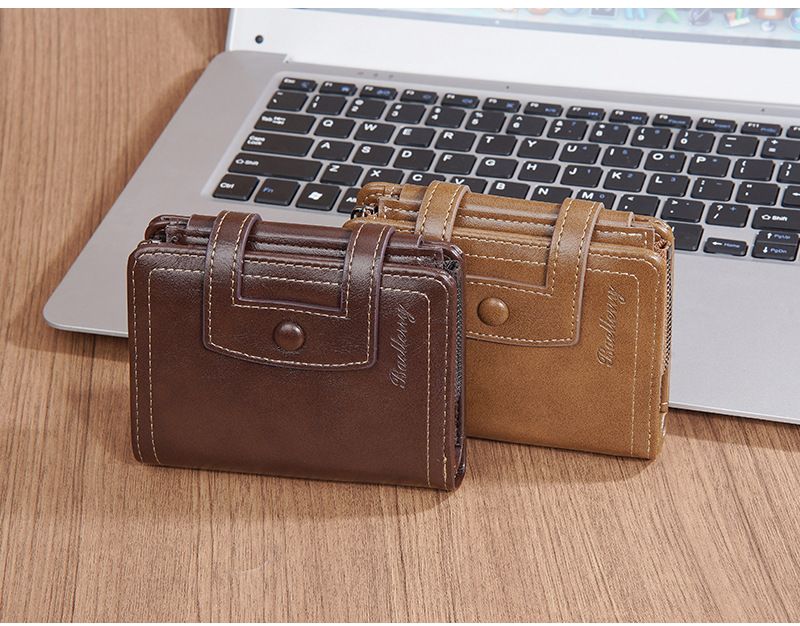 New Men's Short Wallet baellerry Multi-card Buckle Coin Purse Tri-fold Zipper Wallet for Men_voghion.com