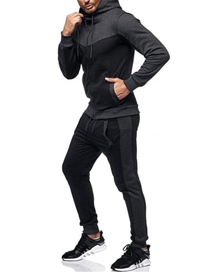 2025 New Autumn Winter Men's Hooded Color Block Casual Sports Cardigan Set_voghion.com