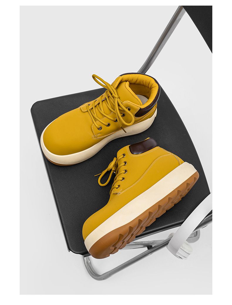 Men's Chunky Derby Boots Retro Motorcycle Style High Top Martin Boots In Yellow/Black/Brown - Fashionable & Comfortable_voghion.com