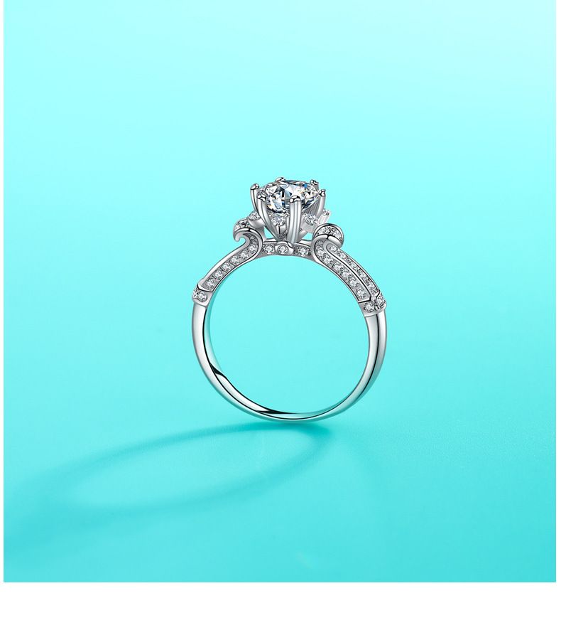 Puur zilver met bloem D-kleur Mosang Diamond Luxury Group Set-voorstel Koningin van ijs- en sneeuwring voor dames_voghion.com