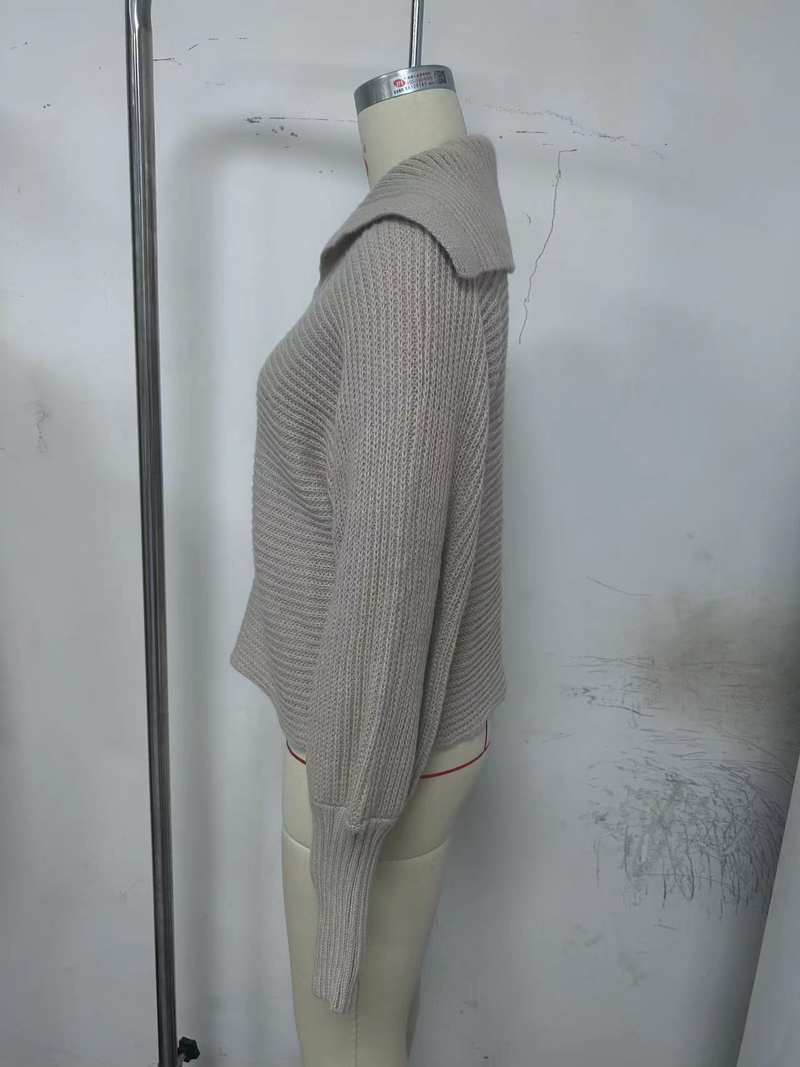 Abbigliamento donna autunno e inverno stile caldo pigro sciolto maniche a lanterna collo aperto pullover maglione corto da donna_voghion.com