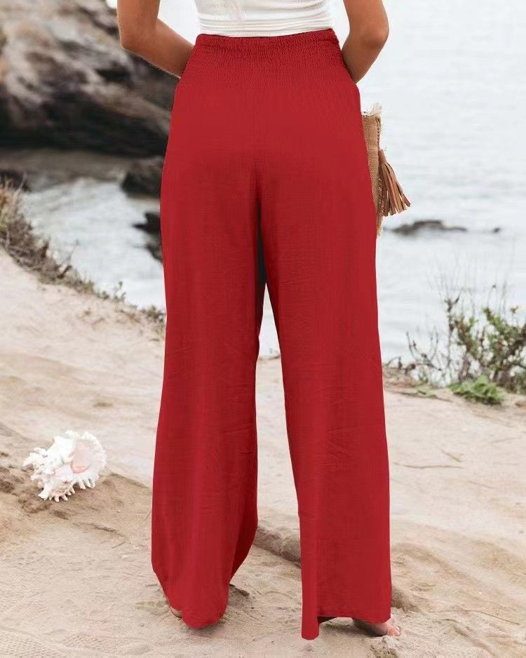 hot selling RX6602 Autumn and Winter New Quick Sell Cotton Hemp High Pull Elastic Waist Popular Women's Casual Pants_voghion.com