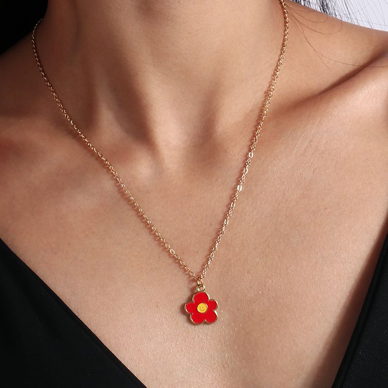 1 pz. Collana con sorriso smaltato adorabile per donne, collane con ciondolo a forma di fiore colorato, orecchini, ragazze, bambini, regali di compleanno_voghion.com