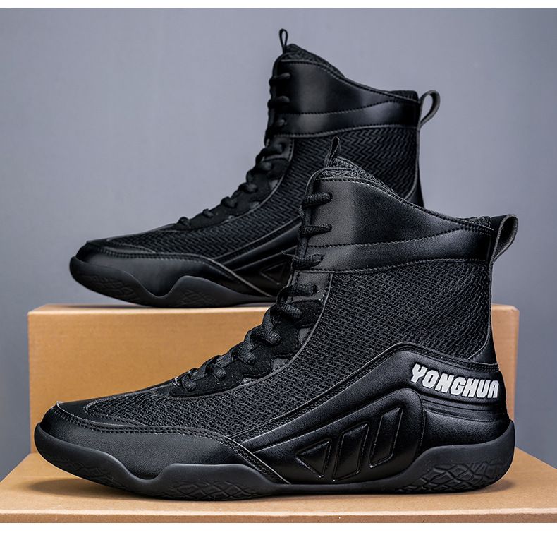 Chaussures de lutte mi-hautes pour hommes, chaussures de boxe professionnelles, antidérapantes et résistantes à l'usure, chaussures d'entraînement spéciales pour le combat, chaussures de Muay Thai Sanda_voghion.com