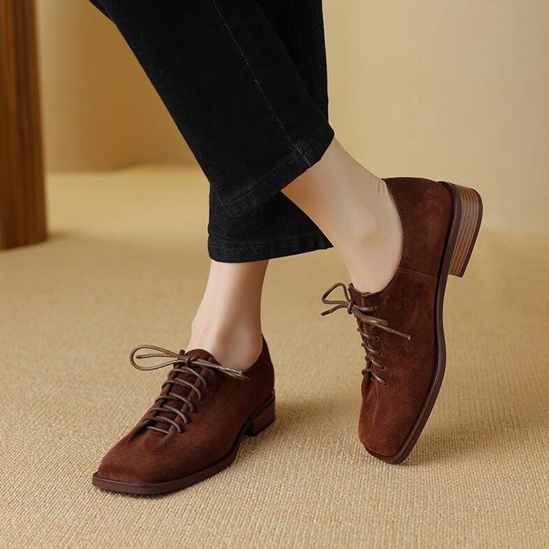 DIMANYU Real Leather 2025 Spring New Lace-Up Single Female Thick Heels Plus Size Women's Oxford Shoes_voghion.com