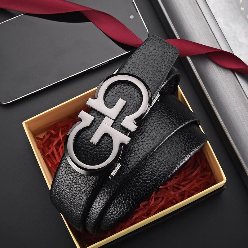 HOT Men Automatic Buckle Alloy Letter Cowhide Versatile Minimalist Western Pants Jeans Business Casual Men's Belt_voghion.com