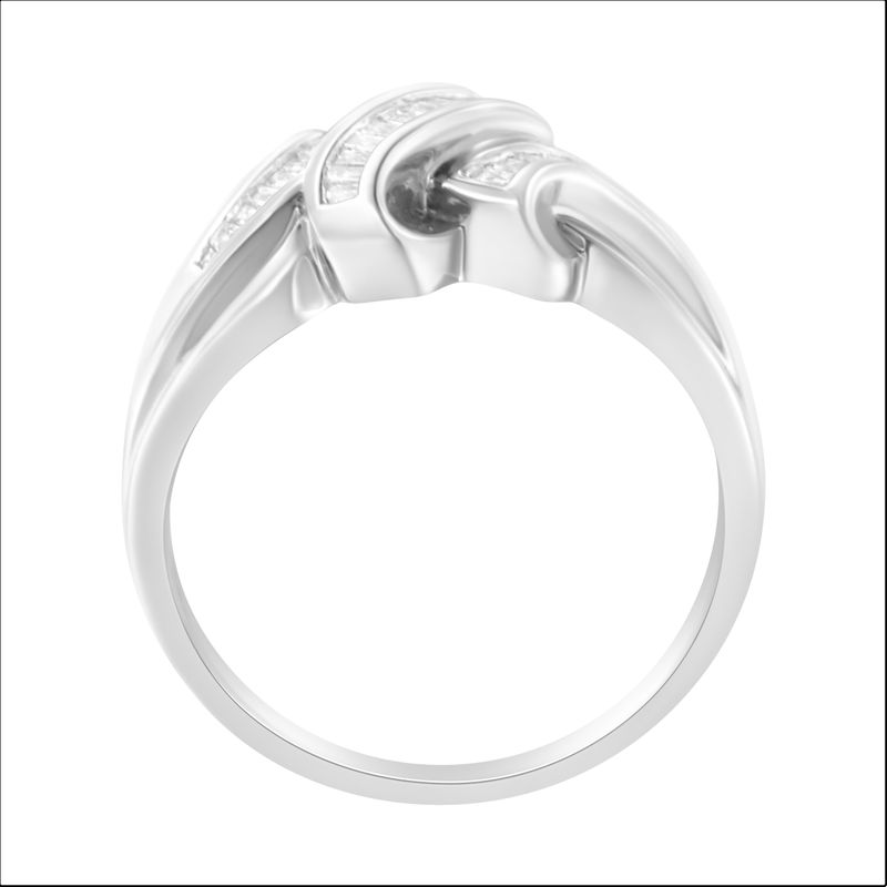 14K White Gold 1/3 Cttw Channel Set Baguette Diamond Bypass Ring Band (H-I Color, SI1-SI2 Clarity) - Ring Size 7_voghion.com