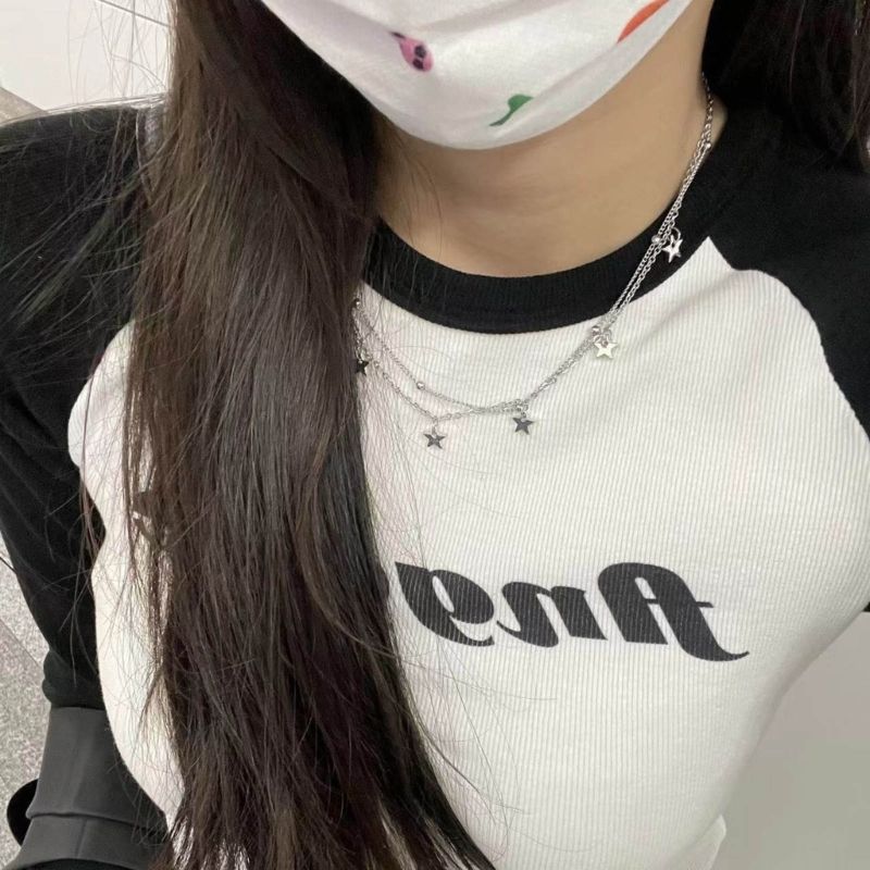 Bereit Lager Stern-Förmigen Perlen k Kette Modische Neck Schmuck Y2K Halskette Doppel Schicht Halsband Geschenk für Mädchen X3UD_voghion.com