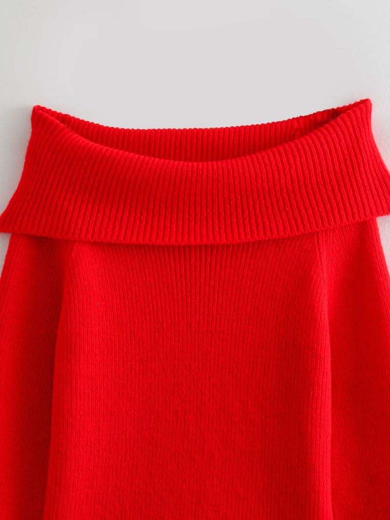 Maglione oversize da donna in maglia - Maglia girocollo a coste morbide a maniche lunghe - Pullover casual da strada (nero, rosso, grigio, crema)_voghion.com
