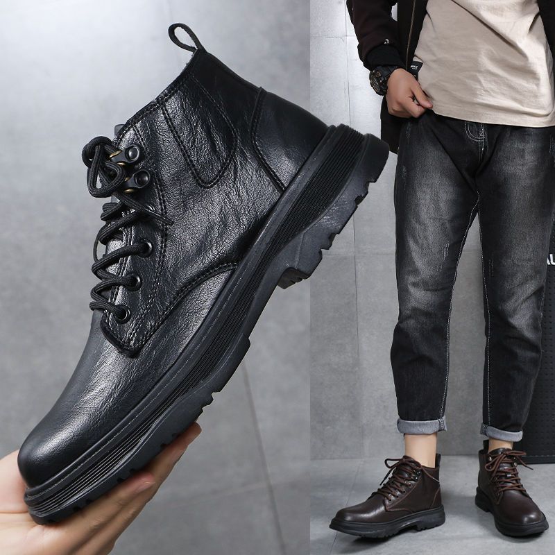 European Warm Series Genuine Leather Martin Men High 2025 New Fleece Lined Warm British Style Boots Mid Top Casual Work Shoes_voghion.com