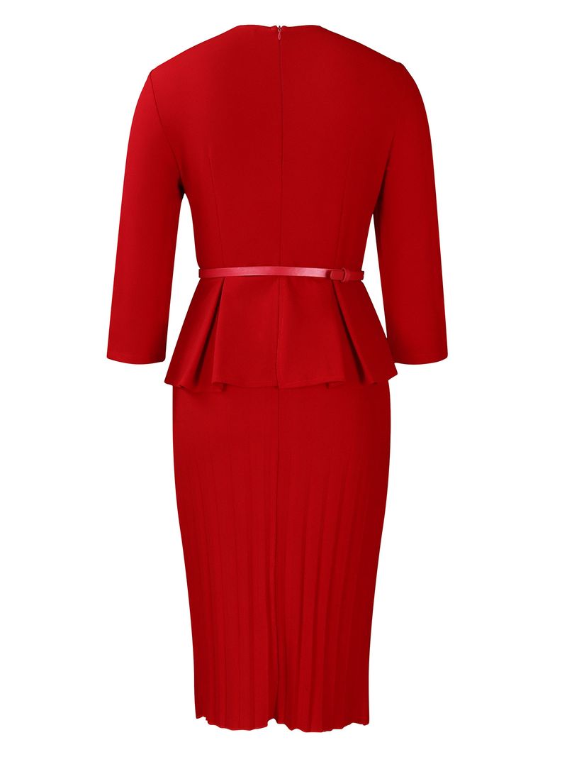 Women's Clothing V Neck Ruffled High Waist Slim OL Commuter Pencil Skirt_voghion.com
