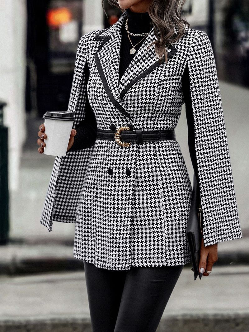 Women's Clothing houndstooth suit jacket female winter new style split long sleeve commuter temperament small suit _voghion.com