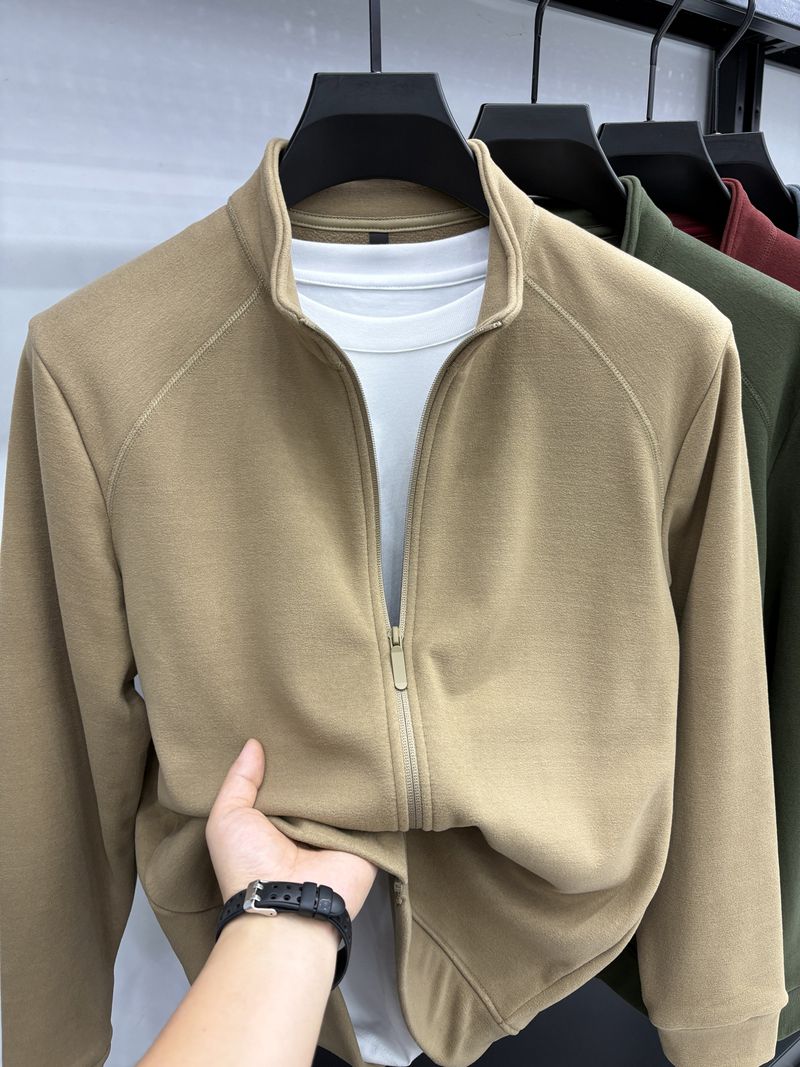 2025 New Integrated Fleece Men's Stand-up Collar Jacket, Autumn And Winter Fleece Fleece Cardigan Jacket Jacket Liner_voghion.com