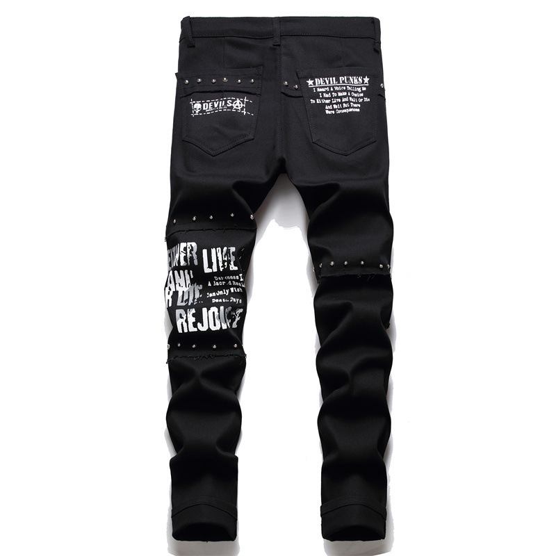Men's Hip-Hop Straight Leg Jeans With Patchwork & Studs - Korean Boy Band Style Stretch Denim Pants_voghion.com