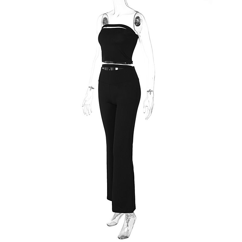 Dameskleding 2024 zomer nieuw product mode straatveiling blote navel strapless top slim fit broek set dames_voghion.com