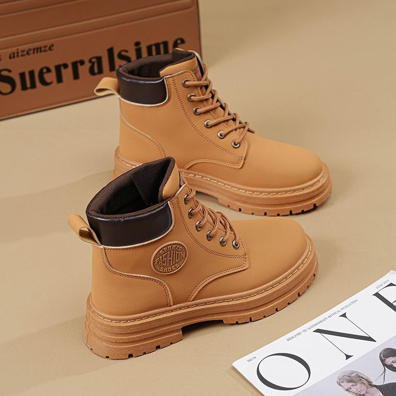 2025 New Spring Women's Martin High-Top Yellow Thick Sole British Style Hiking Boots_voghion.com