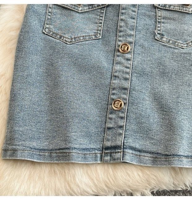 Women's Denim Jacket & High Waist Pencil Skirt Two-Piece Set - Slim Fit Short Cropped Blazer With Button Front & Bodycon Mini Skirt (Blue, S/M/L)_voghion.com