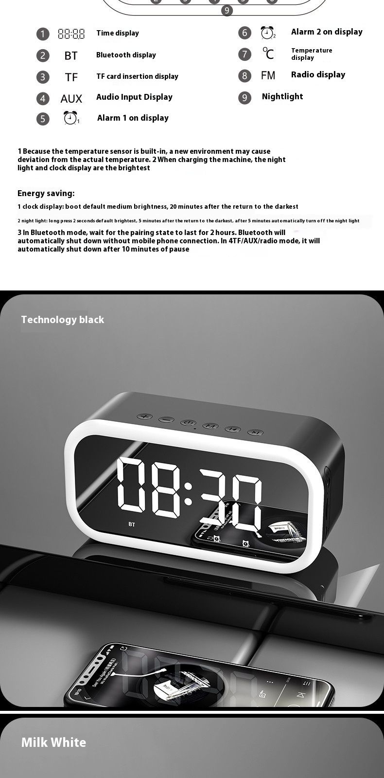 Bluetooth speaker, electronic alarm clock, computer sound system, wireless mobile desktop, home and outdoor portable_voghion.com