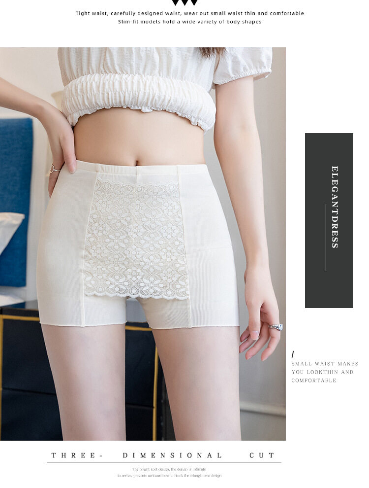 Women's Lace Blocking Anti Embarrassment Double Layer Safety Pants Ice Silk Large Size Shorts_voghion.com