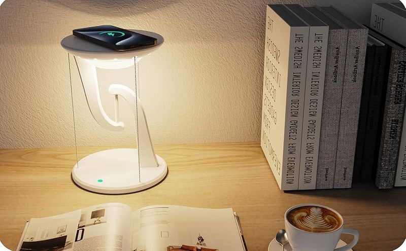 Ambient Light,LED Desk Lamp with Wireless Charger,Balancer Magnetic Suspension Desk Light ,Anti-Gravity Bedroom Table Lamp 3-Level Brightness_voghion.com