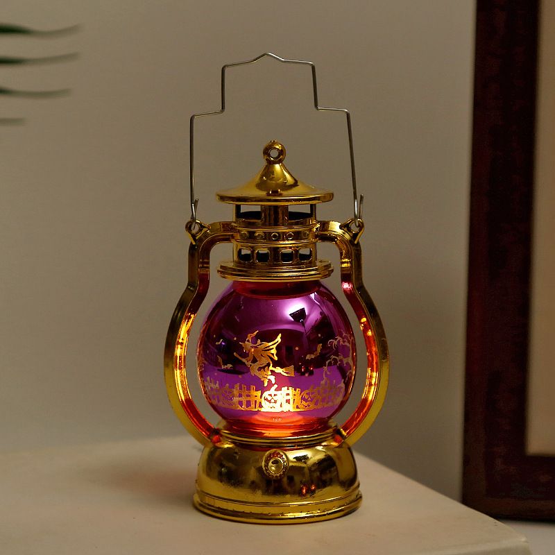 Vintage Halloween Laser Pumpkin Lantern - Witch, Skull & Pumpkin Design, Decorative LED Oil Lamp For Party, Bar & Home Decor_voghion.com
