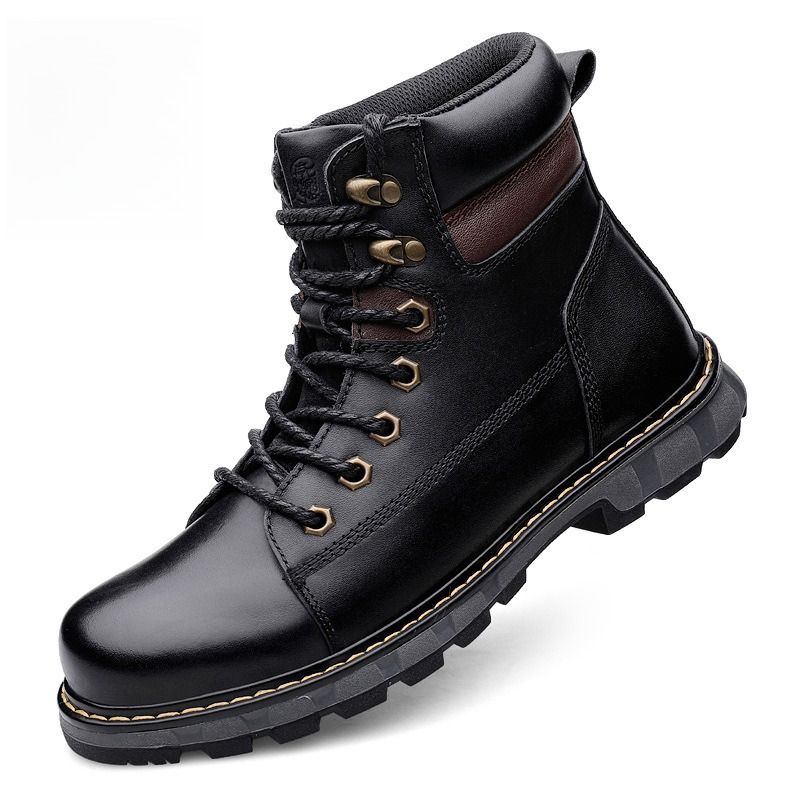 Martin Boots Men's High-top Style First-layer Tooling Boots Trendy Boots Black Leather Boots Men's Shoes_voghion.com