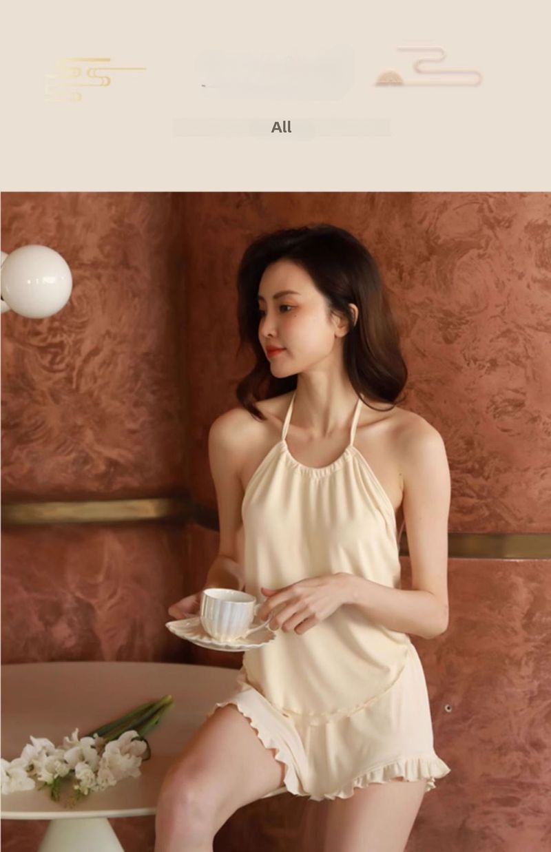 Sommer Fett MM150kg Große Größe Vielseitig Pure Desire Wind Einfarbig Ärmellose Weste Pyjama Shorts Loungewear Anzug Frauen_voghion.com