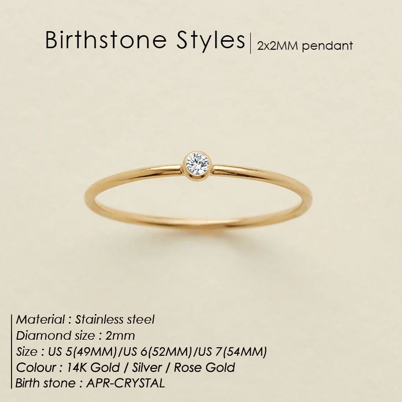 Stainless Steel Twelve Birthstone Ring For Women, Simple Round Cup, Niche Inlaid Diamond Ring, Zircon Jewelry_voghion.com