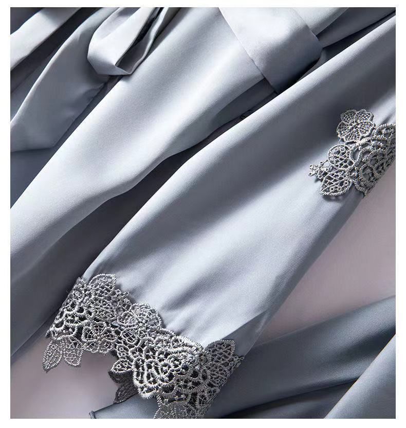 Underwear Pajamas Women Summer Ice Silk Sexy Suspenders Nightdress With Chest Pads Simulation Silk Satin Nightgown Five Piece Suit Home Clothes_voghion.com