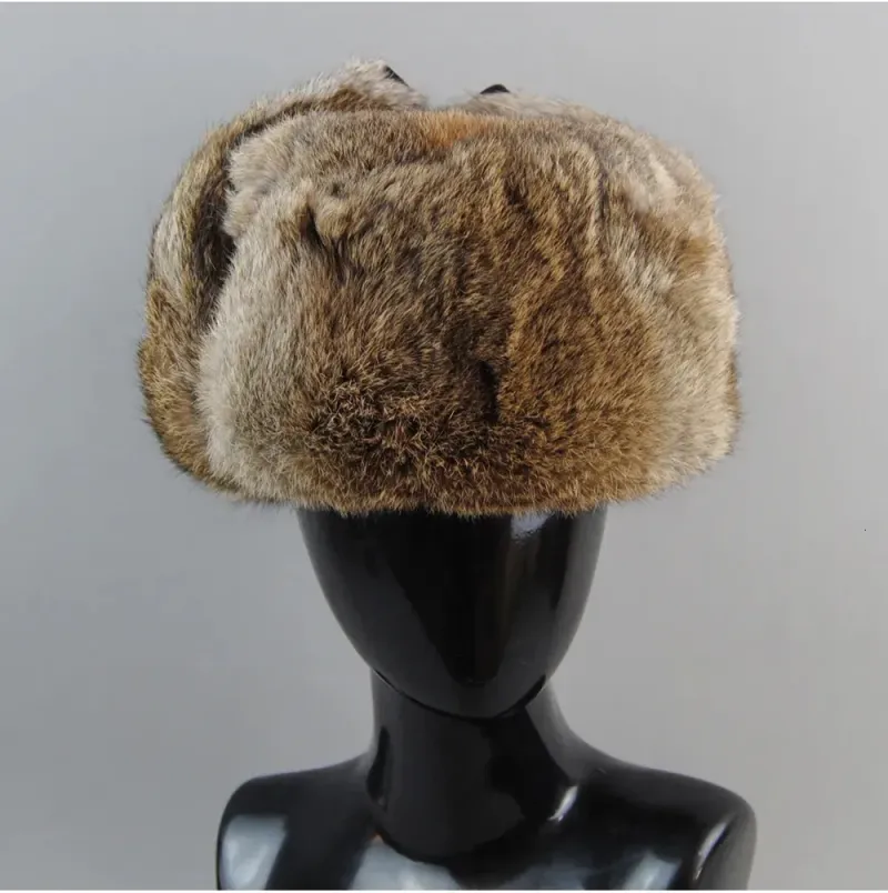 BeanieSkull Boné Masculino Bomber Natural com Protetores de Orelha Inverno Unissex Quente Chapéu Ushanka Russo Chapéus de Pele de Coelho Verdadeira 231017_voghion.com