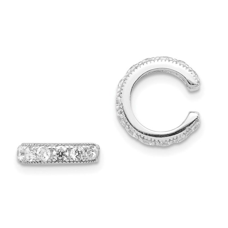 Sterling Silver Rhodium-plated Polished CZ Pair Of Cuff Earrings_voghion.com
