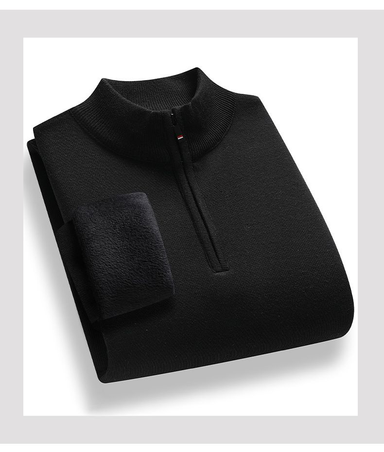 Herrenbekleidung Halbreißverschluss plus Fleecepullover für Herren im Herbst und Winter, einfarbig, lässiger Trend, schlichter, hübscher Pullover, halber Reißverschluss, Strickhemd_voghion.com