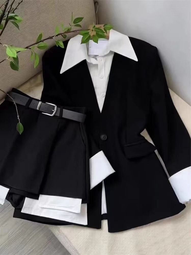 Elegant Office Chic Women's Two-Piece Set - Long Blazer With High-Waist Wide-Leg Pants, Autumn Professional Outfit, Business Casual Attire_voghion.com