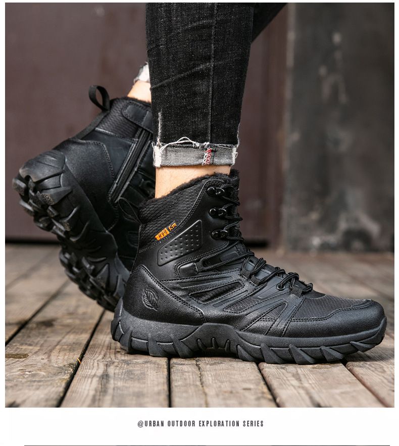 Hiking Combat Boots, High-top Work Boots, Martin Boots, Fleece-lined Warm Snow Boots_voghion.com
