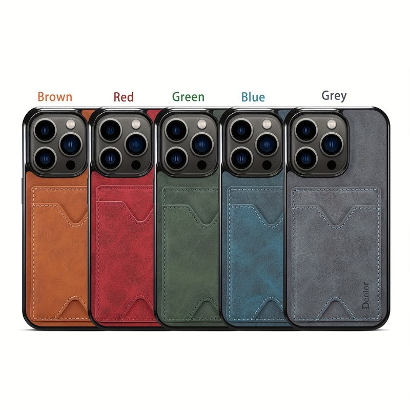 1 Card Slot Suitable For 15/ 14Plus/ 13Pro/ 12 Pro Max PU Leather Shock-absorbing Card Holder Phone Case Retro Design For Men For Women_voghion.com