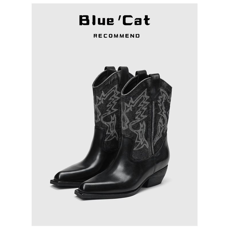 Promi-Stil ~ Braun bestickt Western Cowboy für Frauen 2025 Sommer neue echte Leder kurze Reitstiefel_voghion.com