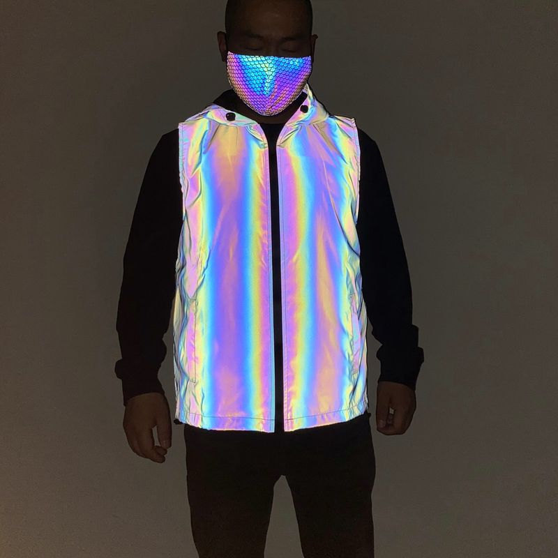 Odzież męska 2024 nowa kolorowa odblaskowa kamizelka ins outdoor sports cycling luminous hooded vest_voghion.com