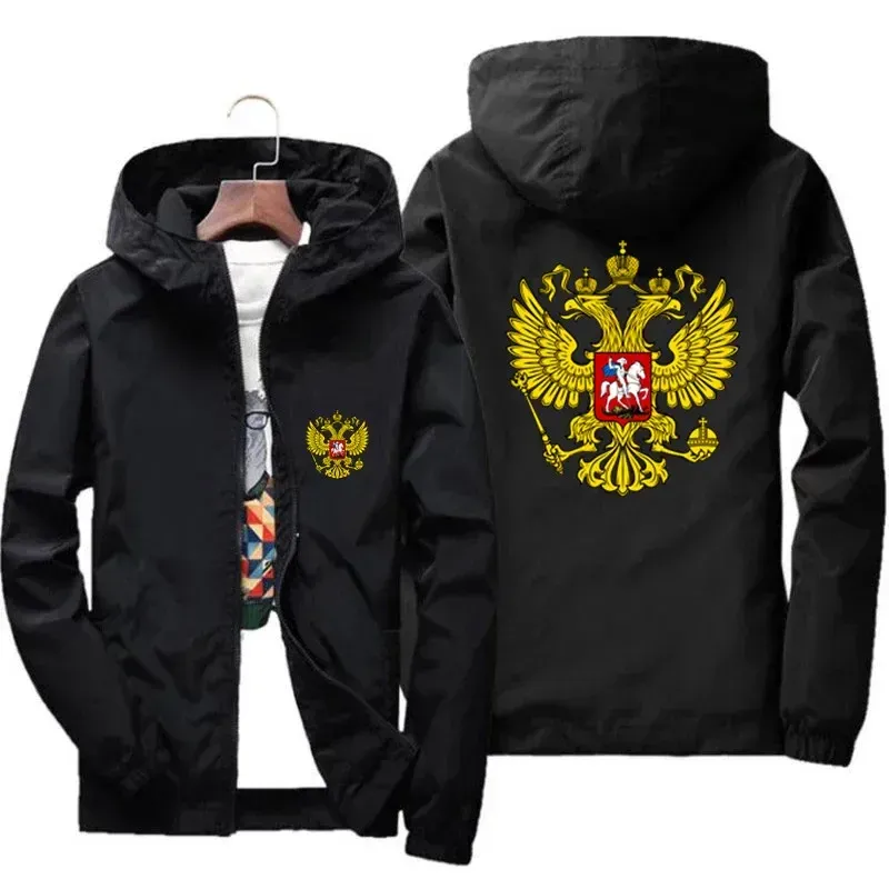 Pánský erb Ruska, orel, motocyklové parky, tenká větrovka, větruodolná bomberová bunda s kapucí na zip, plus velikost, nová_voghion.com
