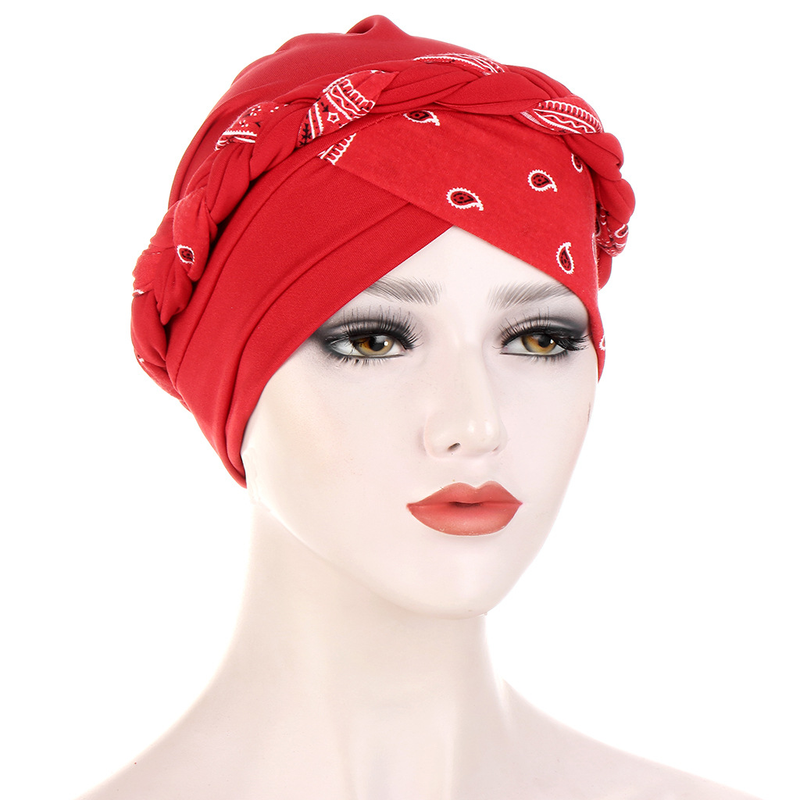 Two-color floral fabric splicing short braid forehead and forehead cross braid hat multi-color turban hat Indian hat_voghion.com