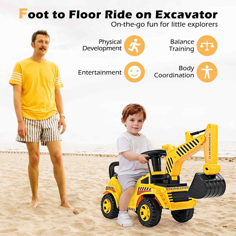 Ride On Push Car Kids Bulldozer Digger Toy Foot To Floor Construction Vehicle_voghion.com