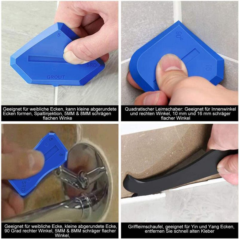 Kit di 19 utensili per sigillatura per pavimenti, porte e bagni: raschietto professionale per fughe con spatola in metallo, punte in gomma morbida e raschietti angolari_voghion.com